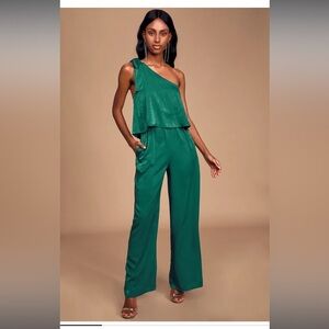Lulu’s Emerald Green One Shoulder Jumpsuit | XS